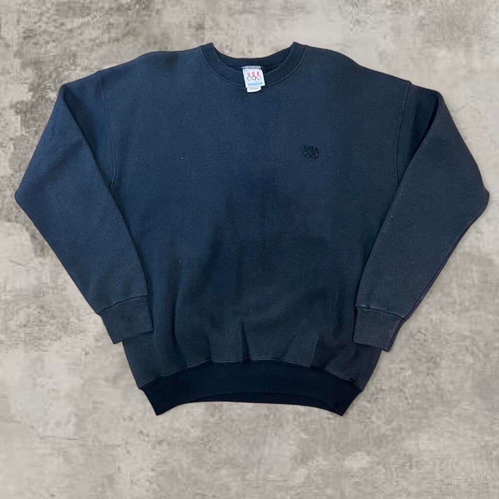 Olympic Black Crewneck USA Made XL Vintage Blank Sweatshirt Boxy Quiet Luxury